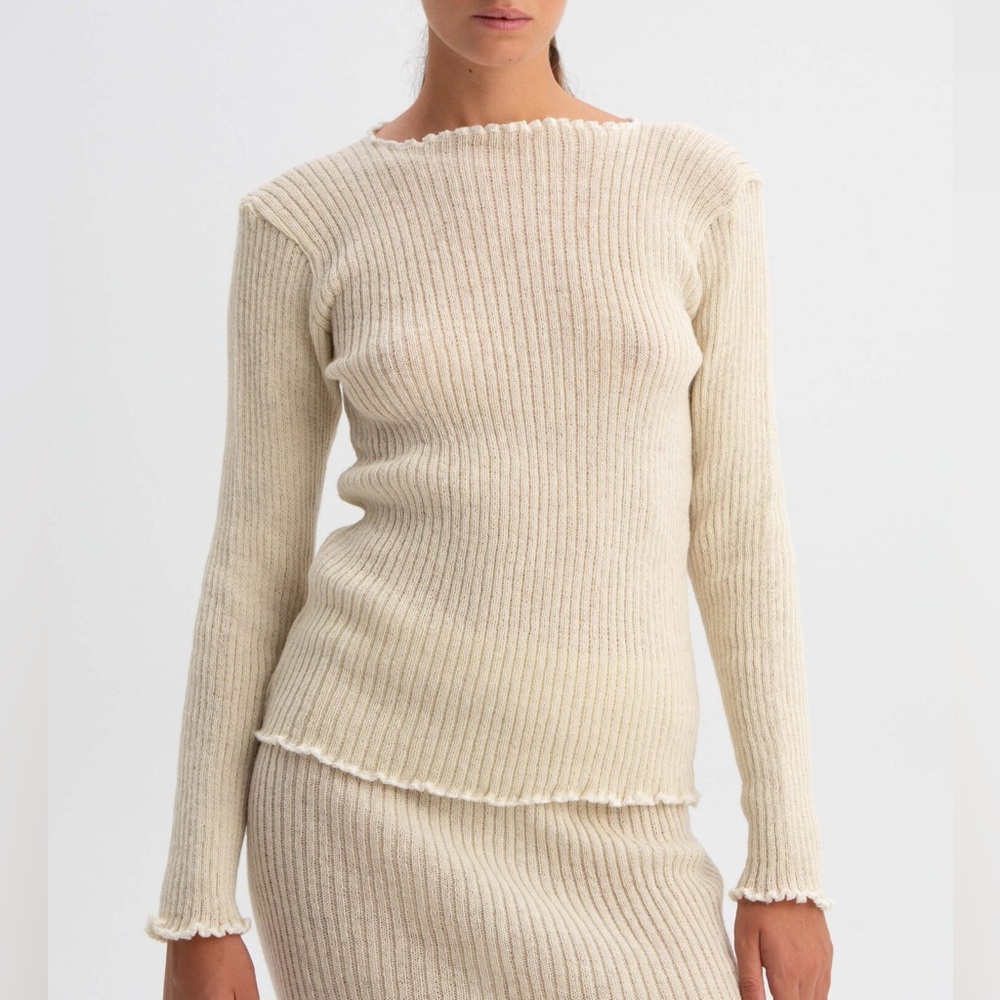 rib ruffle woollen jumper natural NONNA LIETTA